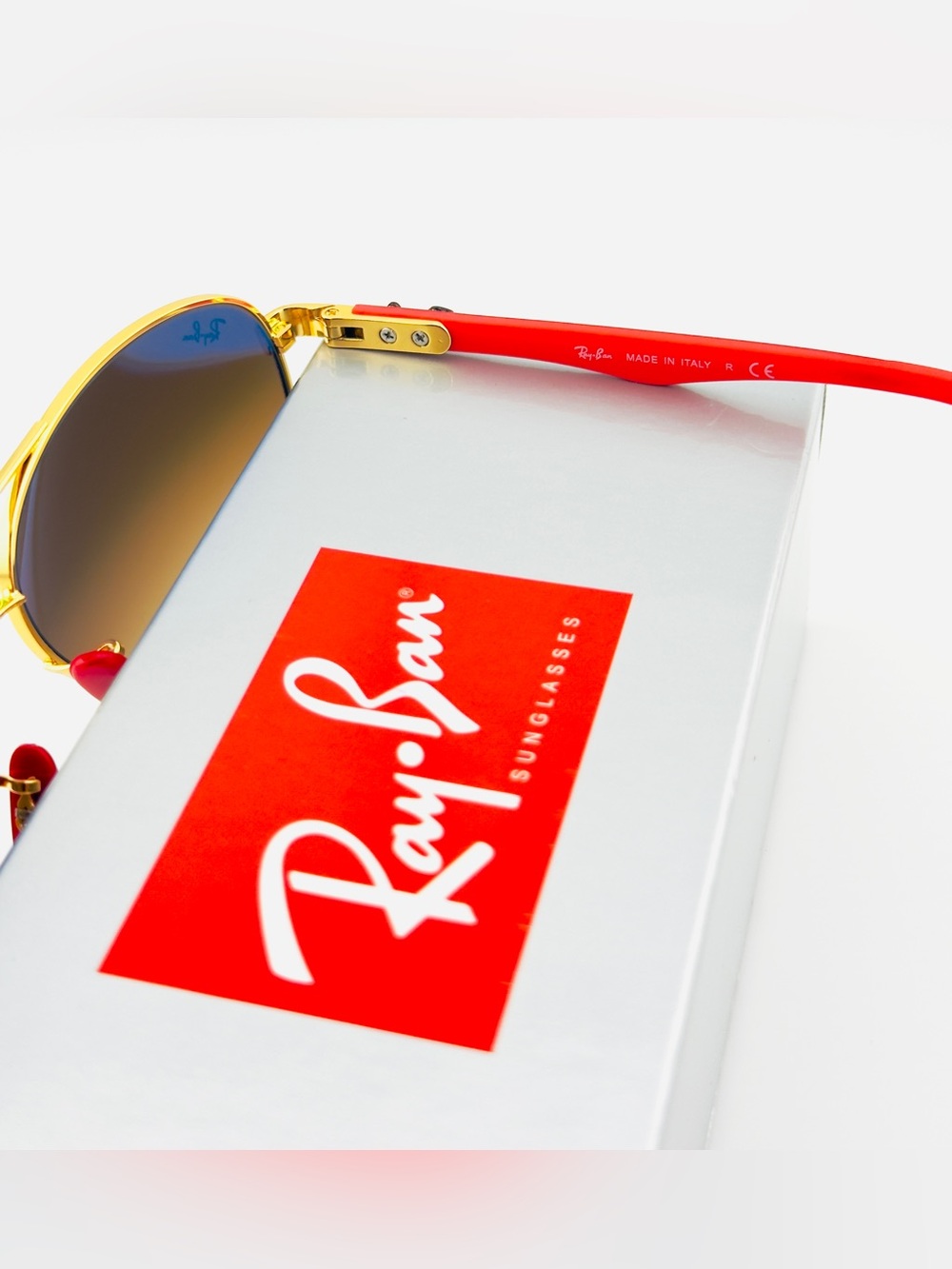 Ray-Ban Scuderia Ferrari Sunglasses RB8313M Gold Frame Brown Gradient Lenses - Picture 12 of 15